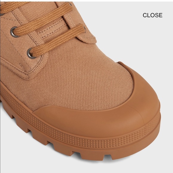 CELINE Patapans Lace Up Boots In Canvas - Picture 5 of 6